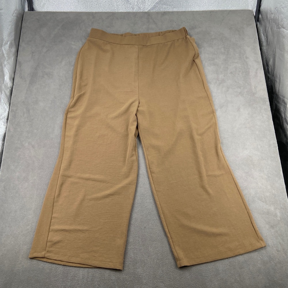 Dex Womens 2X Wide Leg Cropped Pants Camel Brown Elastic Waist Plus Size 2172712